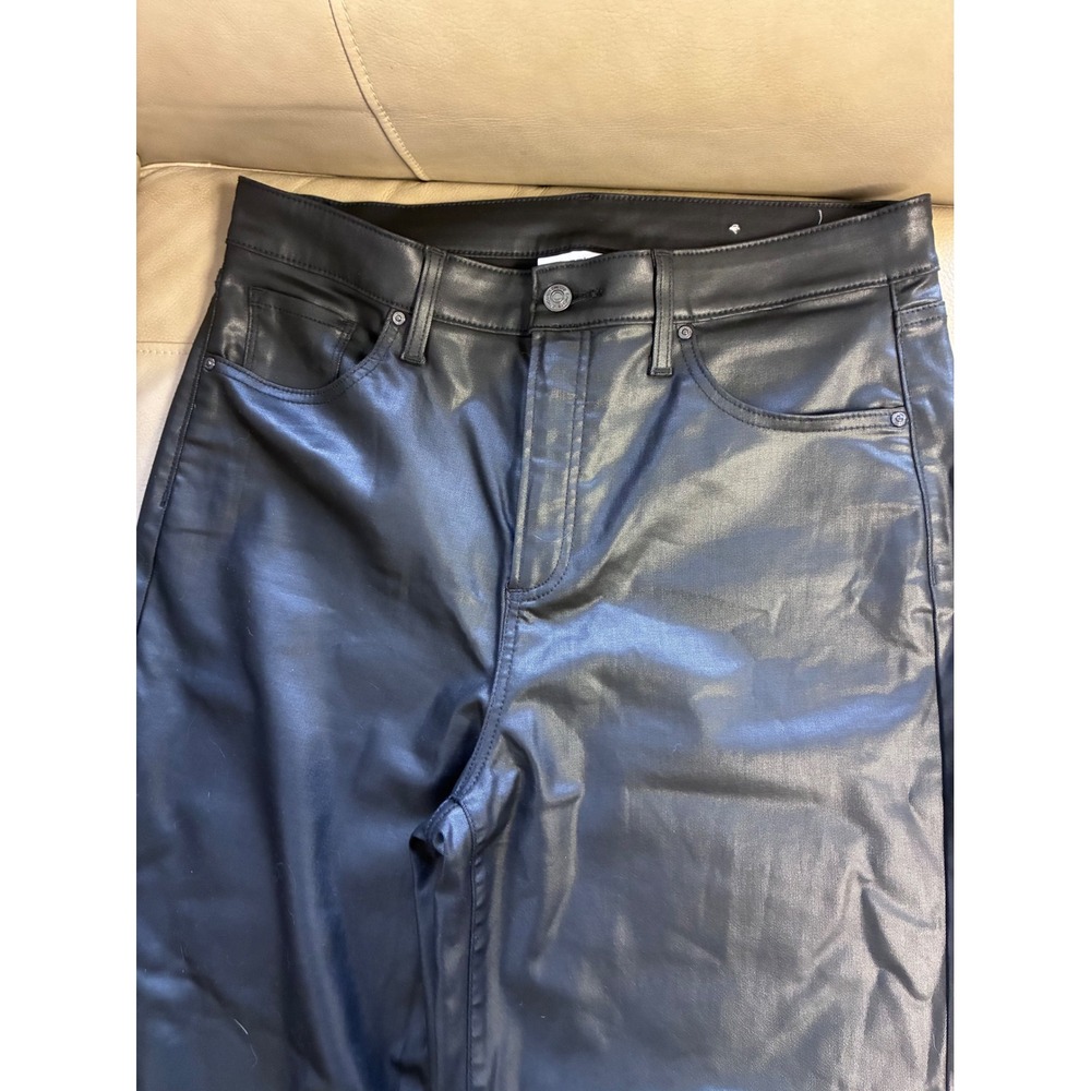 Chicos Faux Leather Wide Leg Pants Black Size 2R US 12R Matte Coated 5-Pocket - Picture 2 of 6